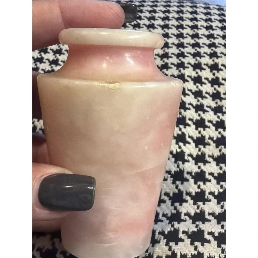 VTG Marked Italy Italian Pink Onyx Marble Mini Vase Carved Stone Italy 3.5
